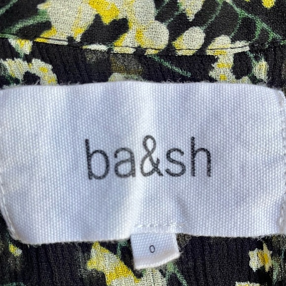 BA&SH Matcha Floral Mini Dress Noir Flowy Ruffles Elastic Waist BLK/Yellow SZ 4 - Picture 8 of 16